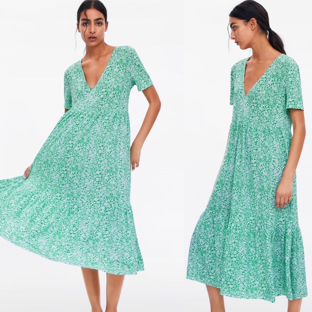 Zara Green Printed Dress
